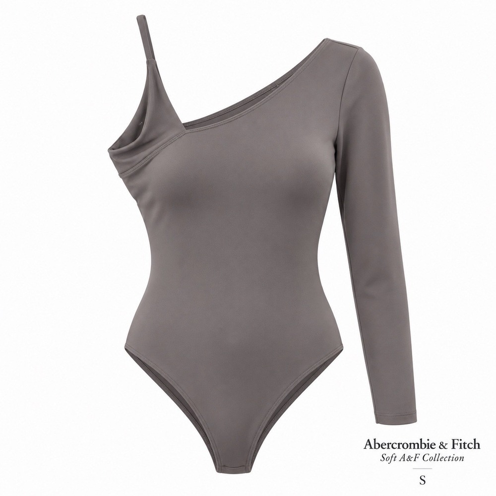Abercrombie & Fitch Soft A&F Bodysuit Women S Taupe One Shoulder Long Sleeve